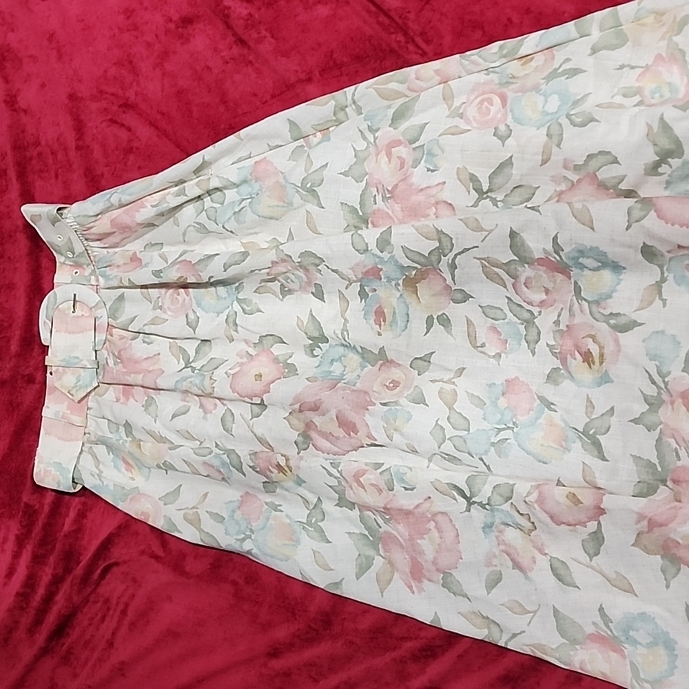 Long skirt floral print linen